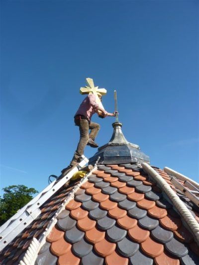 “An innovative way of securing some special ‘Barley Twist’ hip ridges on a recent church re-roof project”