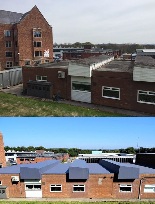 The image above shows the roof at Hopewood Hall College before the refurbishment and the image below shows the finished project