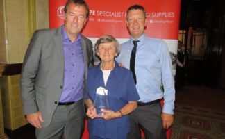 (L-R) Matt Le Tissier, Ellie Coulter (winner of John Blowers award), Paul Haymes Sussex Asphalte