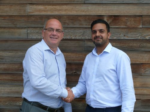 Vijay (right) is welcomed to to the company by northern sales manager Kevin Jones