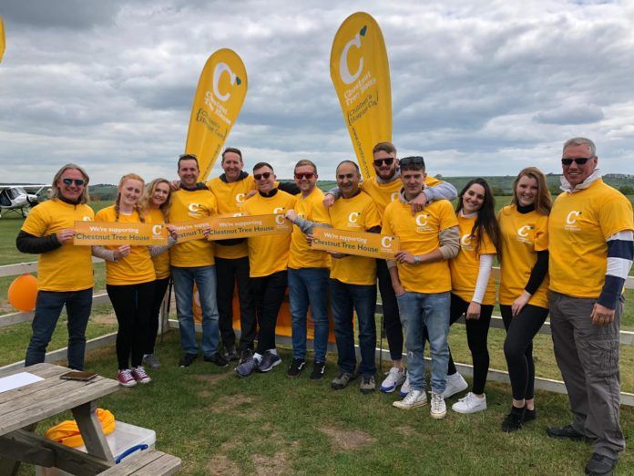 Willmott Dixon pledges to raise £95,000 for Chestnut Tree House this year. The team above took part in the skydive fundraiser.