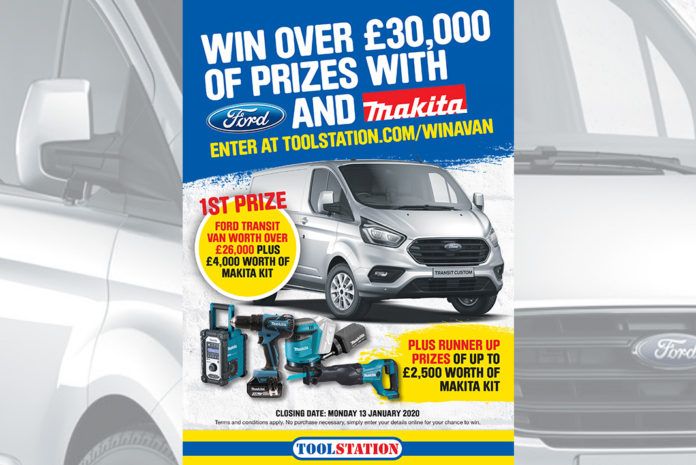 Toolstation’s ‘Win a Van’ prize draw is now live for entries, with the top prize being a Ford Transit Custom van worth over £26,000, plus £4,000 worth of Makita tools!