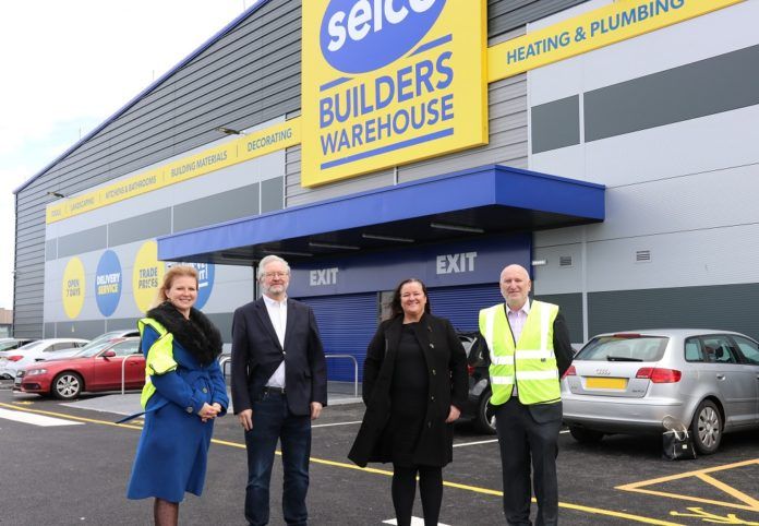 Left to right: Carine Jessamine (marketing director of Selco), Peter Dowd MP, councillor Marion Atkinson and Howard Luft (chief executiver officer of Selco Builders Warehouse)