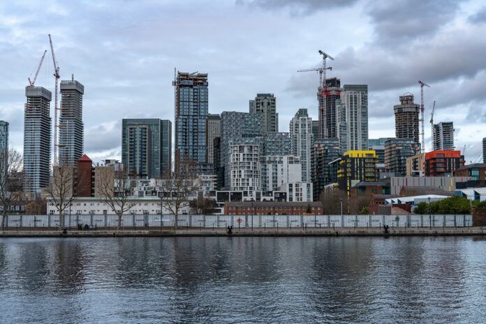 Row of high-rise buildings.