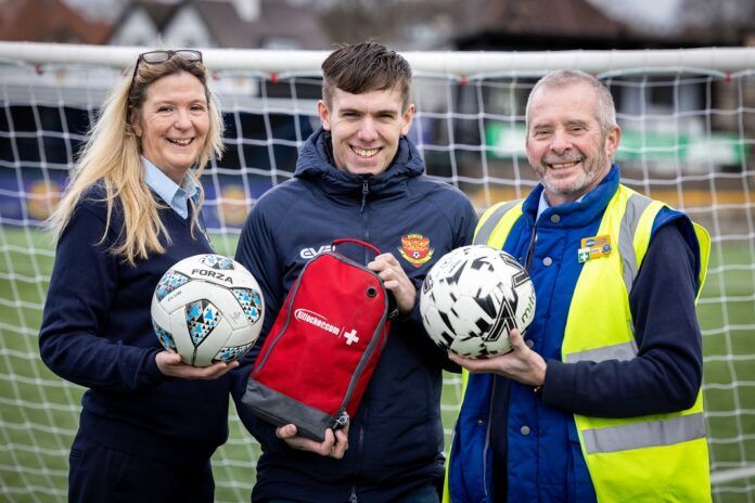 From left, Bev Shields (Selco), Avro FC operations director Charlie O’Brien and Kirk Davenport (Selco).