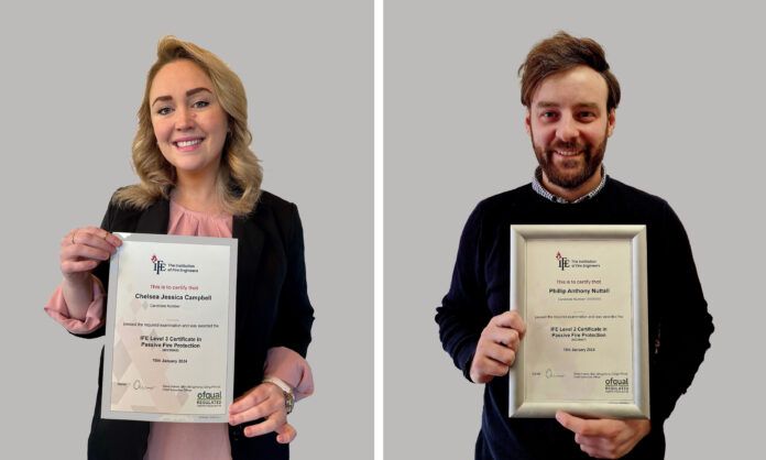 Chelsea Campbell and Phil Nuttall with their IFE Certificates.