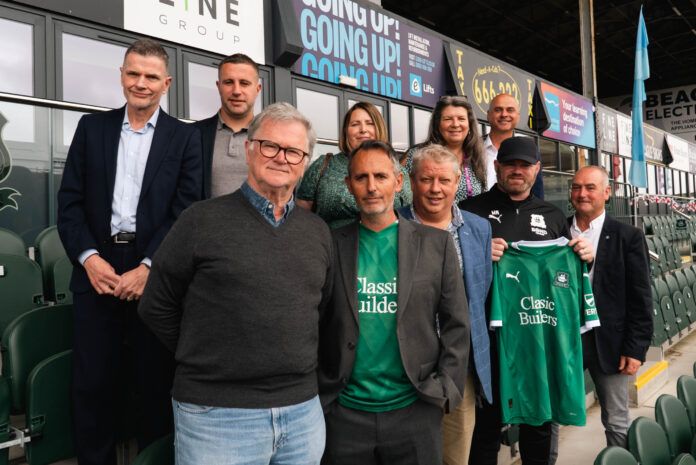 Back - Left to Right; Andrew Parkinson - PAFC CEO, Brian McGlinchey - ex PAFC Player &- Lighthouse Charity, Sarah Wallis - St Luke's Fundraiser Nina Wearne - St Luke's Fundraiser, Rob Bennett – Lighthouse Charity Front Left to Right; Simon Hallett - PAFC Chairman, Darren Wills - Bee Hive Homes Adam Brimacombe - Classic Builders, Wayne Rooney - PAFC Manager Fred Bennetton - Classic Builders