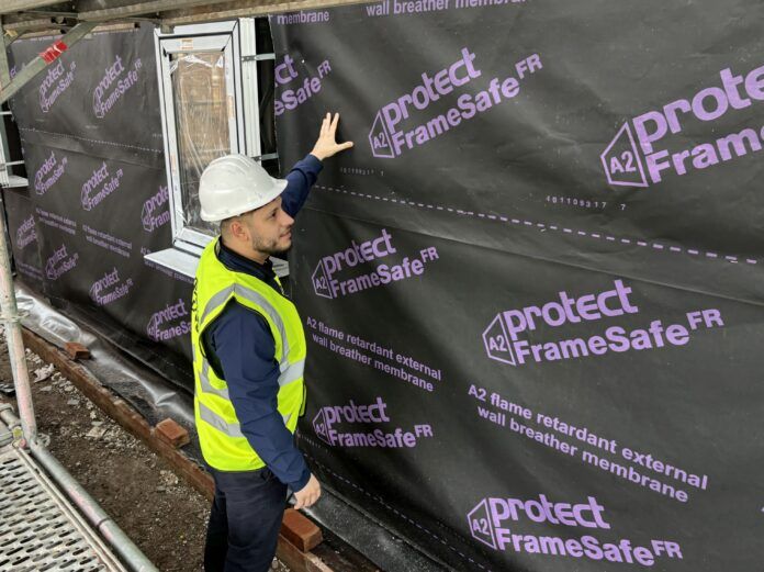 Protect FrameSafe FR A2 fire rated wall breather membrane.