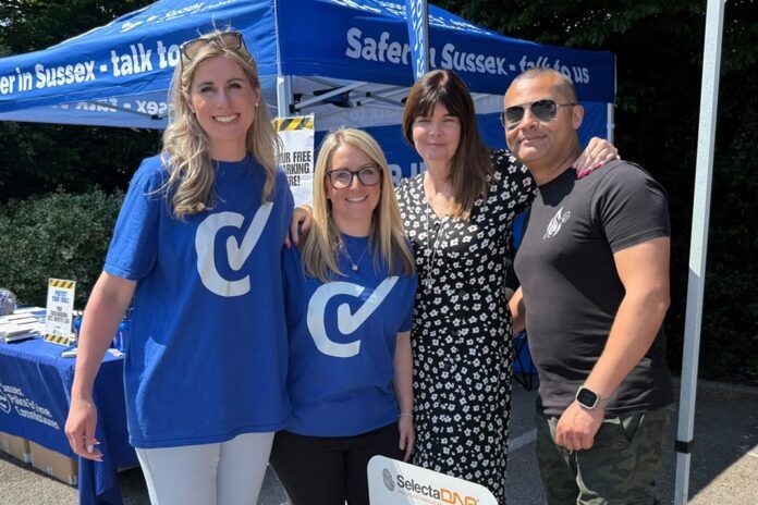 L-R Emma Grant, Katie Skinner from Checkatrade; Staff member from Wickes and Shoaib Awan, Checkatrade member Sussex PCC Checkatrade